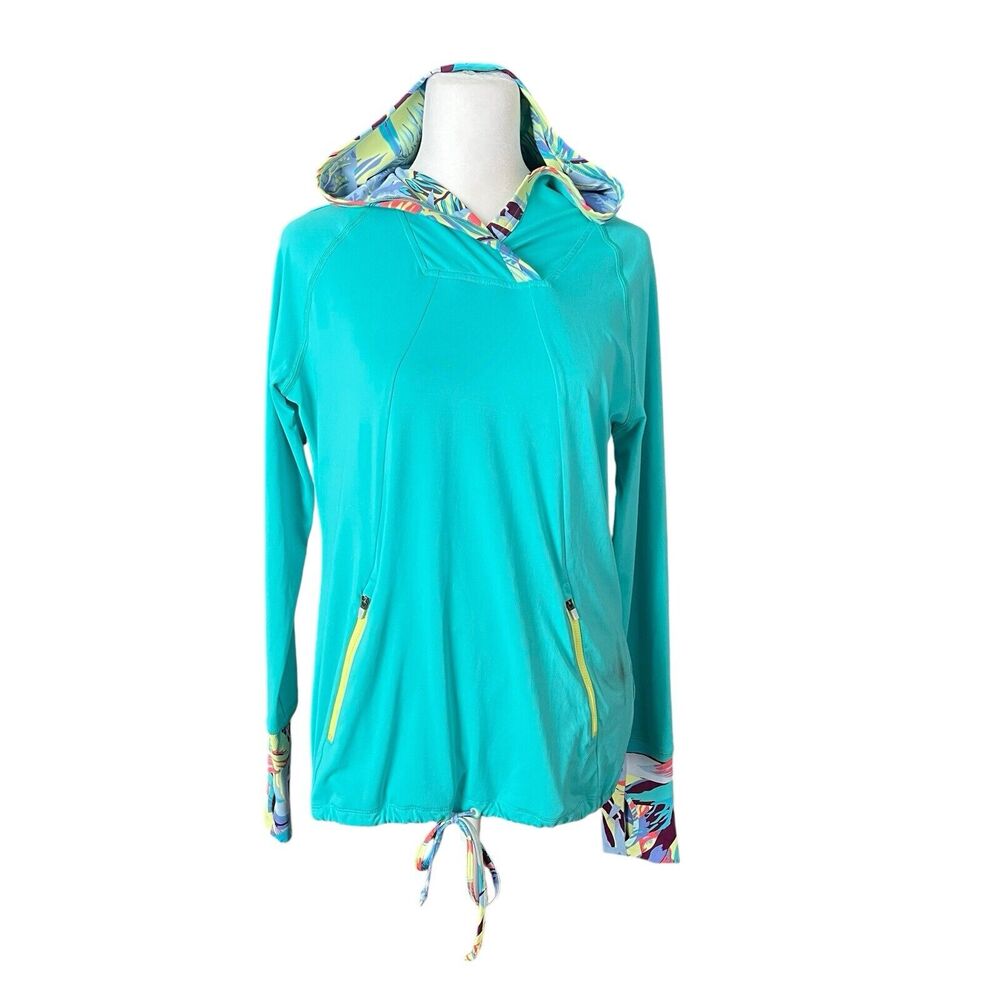 Title Nine Medium Pullover Hoodie Thin Long Sleeve Pockets Aqua Active